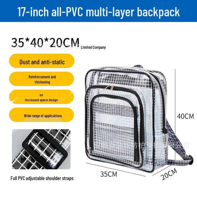 17" Антистатический рюкзак из ПВХ сетки, прозрачный черный - Унисекс, легкий, большой вместимости, пыленепроницаемый