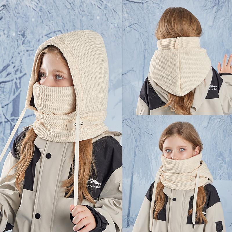 Детская шапка-маска, шарф, интегрированная шапка, зимняя, для мальчиков и девочек, утепленная, для защиты ушей, бархатная шапка-ушанка