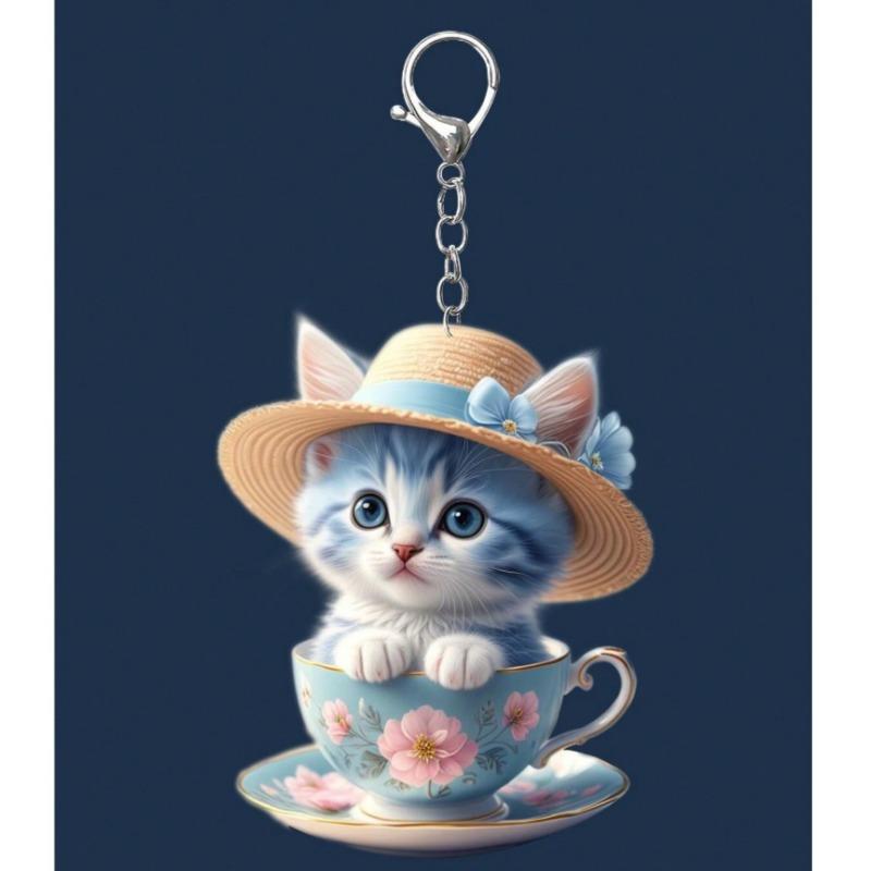 1 шт. Милый акриловый мультяшный брелок с кошкой, 2D плоский мультяшный декоративный зажим для сумки, рождественский подарок для друзей, подвесное украшение для автомобиля