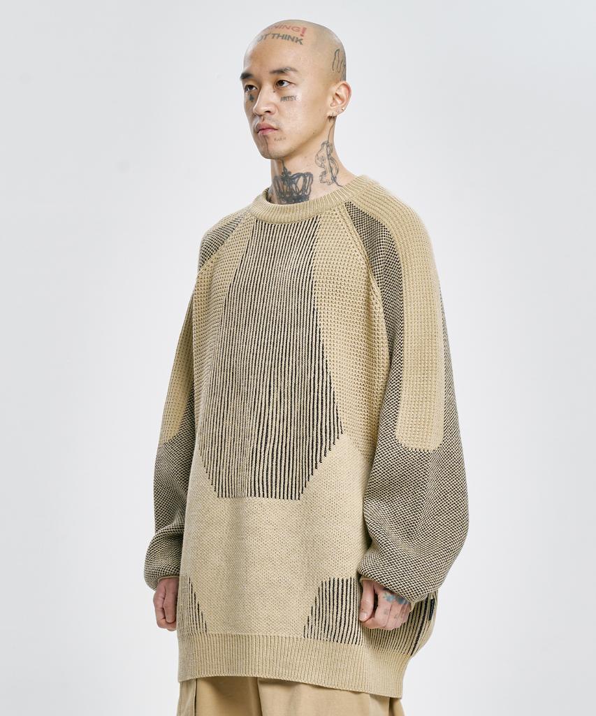 AJOBYAJO Paneled Mixed Knit Sweater [Beige]