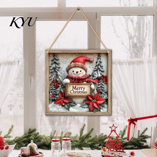 Winter Home Ornaments Christmas Wooden Hanging Sign, Gnome Snowman Angel Candle 2D Wood Plaque, Festive Theme Wall Decoration Vintage Xmas Door Hanger