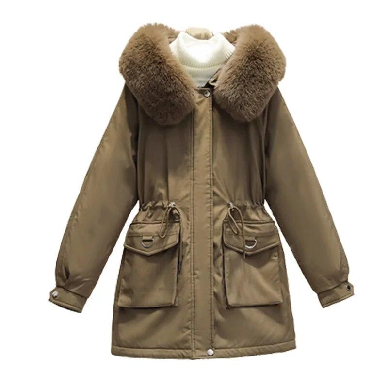 2023 New Winter Thicken Down Cotton Warm Jacket Coat Women Casual Parkas Autumn Clothes Fur Lining Loose Fashion Hooded Outwear