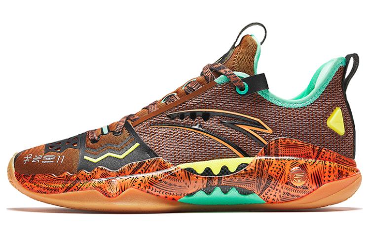 Men's Sneakers Anta Shock Wave 5 Pro FOCUS Abrasion Resistant Low top Basketball Shoes Men's Orange Green
