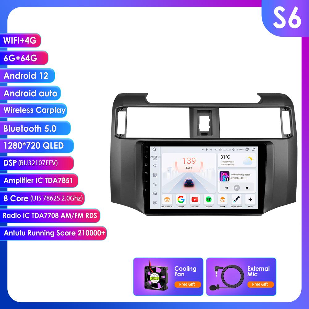 Автомобильная магнитола 4G 9 'Android 12 для Toyota 4Runner 2009-2019 4 Runner Мультимедийный плеер GPS 2din Carplay Авто Стерео DSP Головное устройство с интеллектуальным экраном