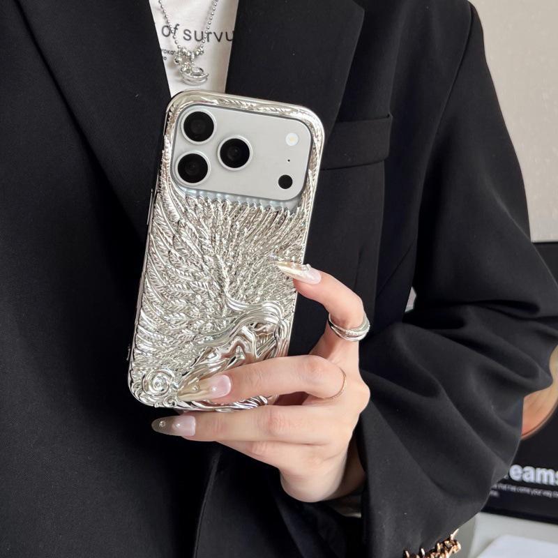 Trendy Frosted 3D Angel Wings Phone Case for iPhone 17/16/15/14/13 Pro Max