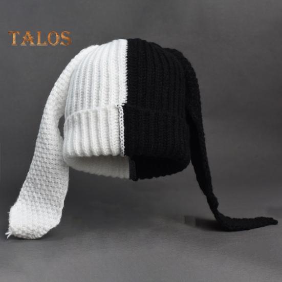 Зимняя вязаная шапка с длинным декором в виде заячьих ушей, контрастного цвета, унисекс, толстая, теплая, высокоэластичная, ветрозащитная, для холодной погоды, для катания на лыжах и т. д.