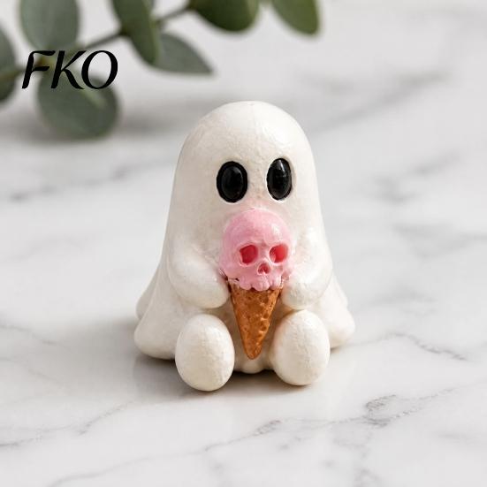 Niche Window Display Decor Halloween Mini Ghost Decorative Figurine, 3D Printed White Statue with Interesting Holiday Gift Ideas Pink Skull Ice Cream,