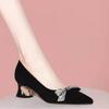 Женская летняя обувь Diamond Shoes for Woman 2024 Evening with Bow Black Toe Rhinestones Crystals Medium Heels ...