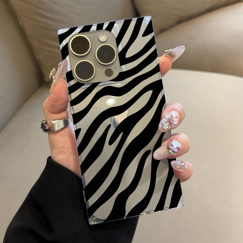 Clear Square Back Tube Case Protection For iPhone 15 Plus 11 12 16 ProMax 14 Pro Max 13 Anti-Oxygen,Zebra Pattern Casing