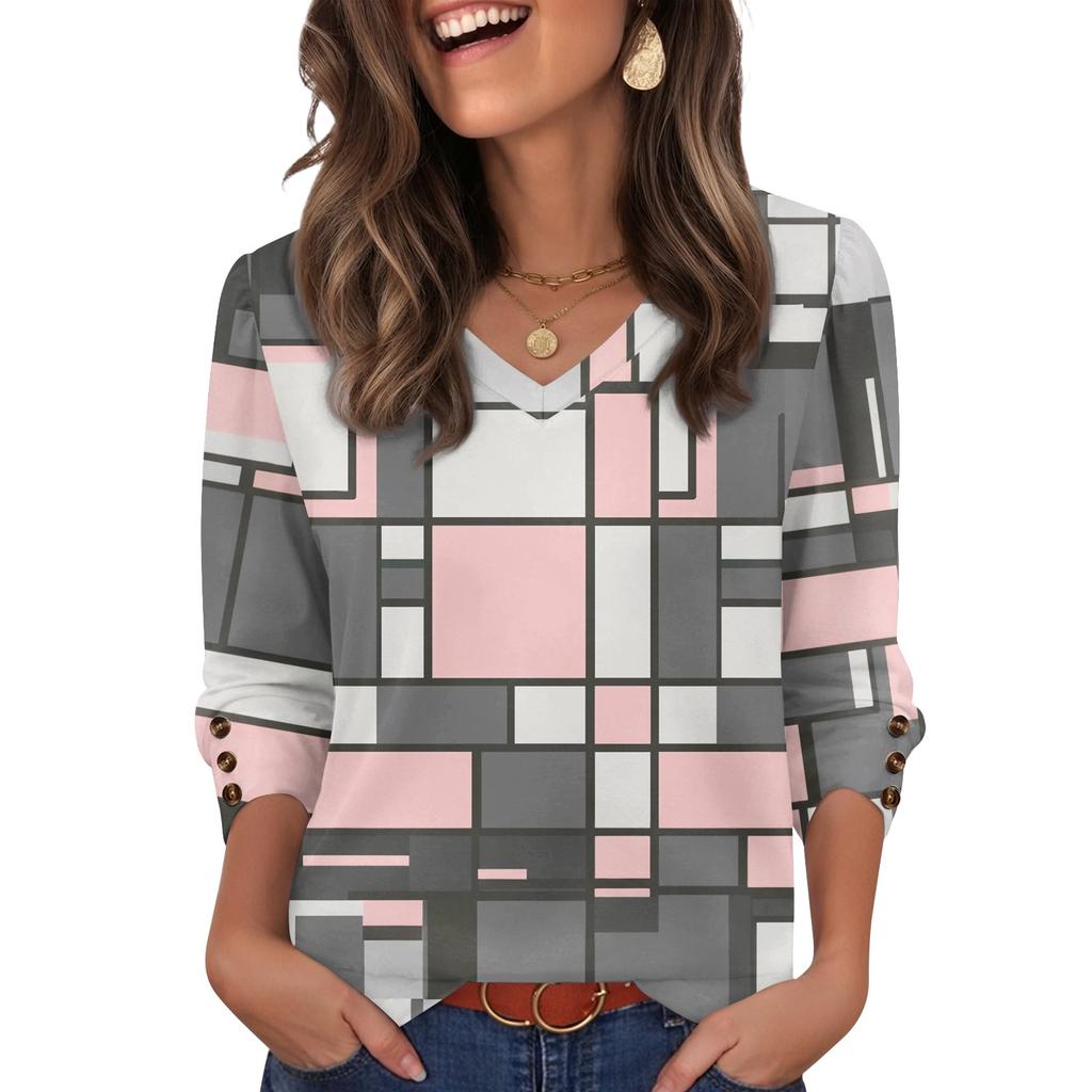 Women's Fashion, Casual And Retro V-neck Top