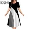 Women's Dresses Contrast Colors Striped Print Elegant Casual O-Neck Short Sleeve Fashion Dresses Summer Women's Plus Size Clothing 6XL