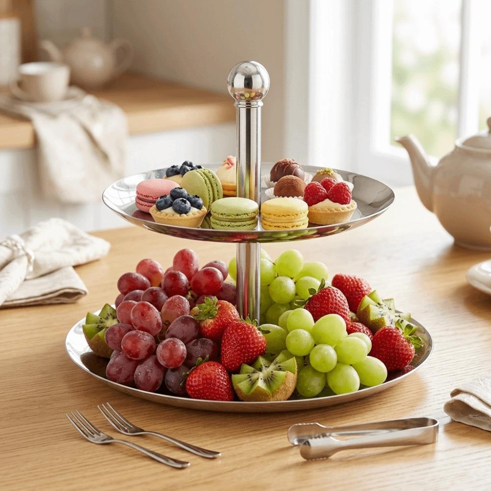 Polished Surface Serving Platter Double Layer Structure Storage Tray Display Tray Dessert Display