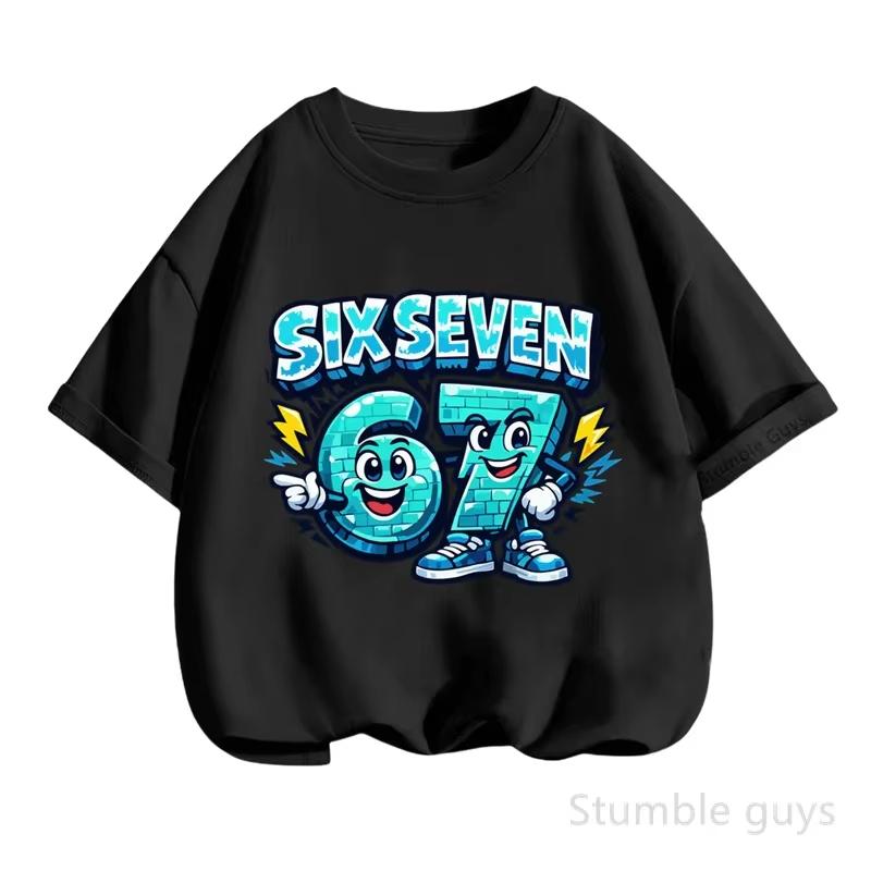Kids Blue SIX SEVEN Number 67 Graphic TShirt Soft Cotton Crew Neck Wear for Boys Girlsdf0085