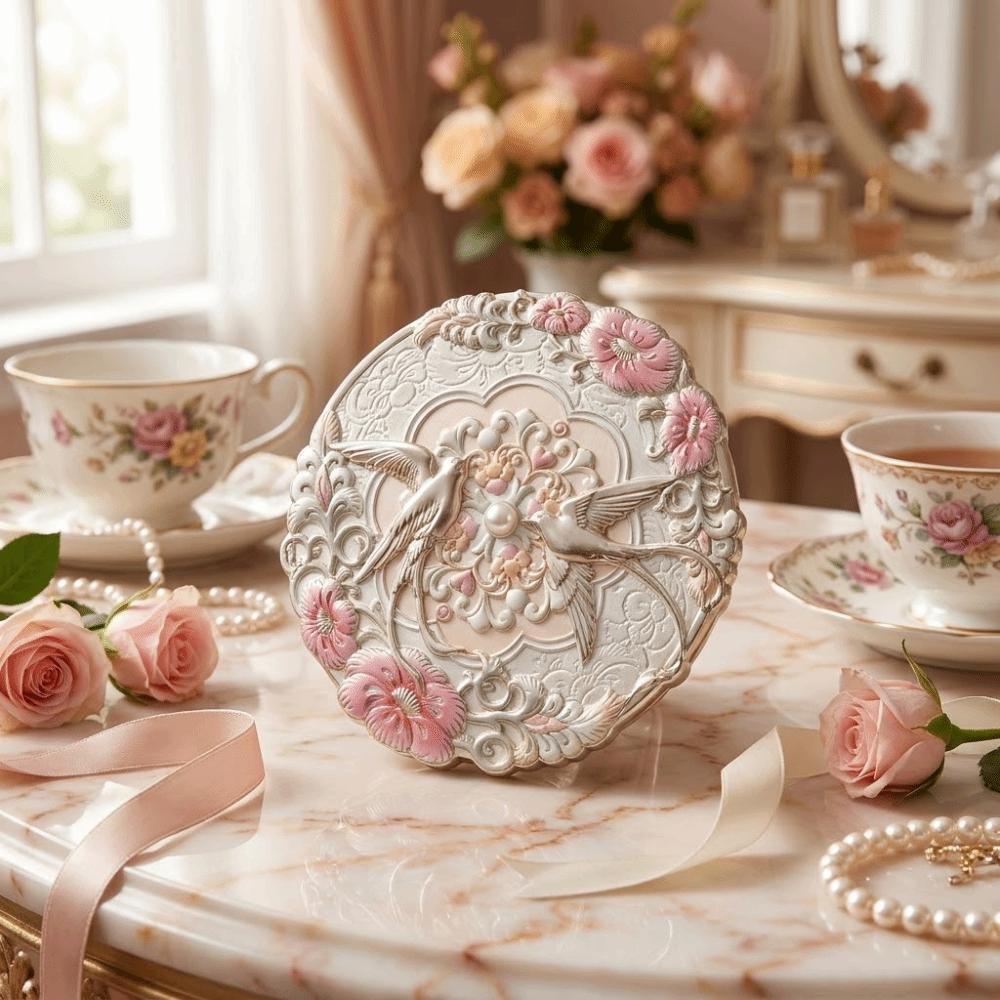Vintage Makeup Mirror Emboss Flower Pattern Pocket Mirror Exquisite Chinese Style Mirror Female