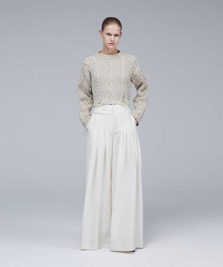 Meuameu Cable Destroyed Crop Knit