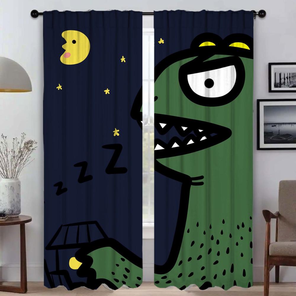Curtains for Bedroom Cute Dinosaur Shades Window Curtain for Room 2 Panel Partition Home Interior Curtains Halloween Decoration