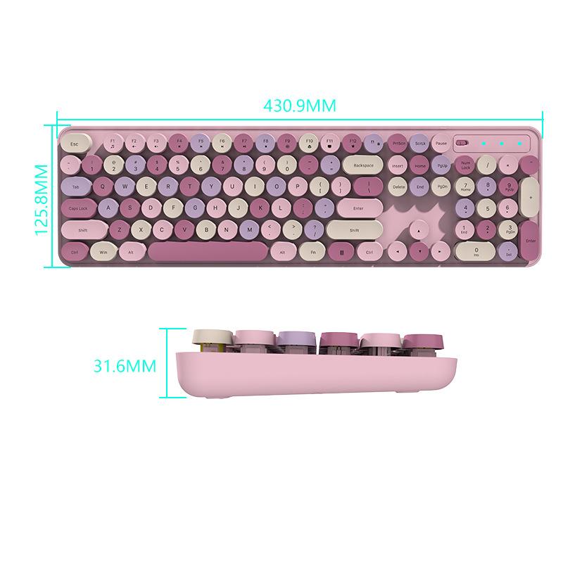 Wireless keyboard and mouse set Rose powder 2.4G retro cute keyboard and mouse one-piece set Girls high-value keyboard