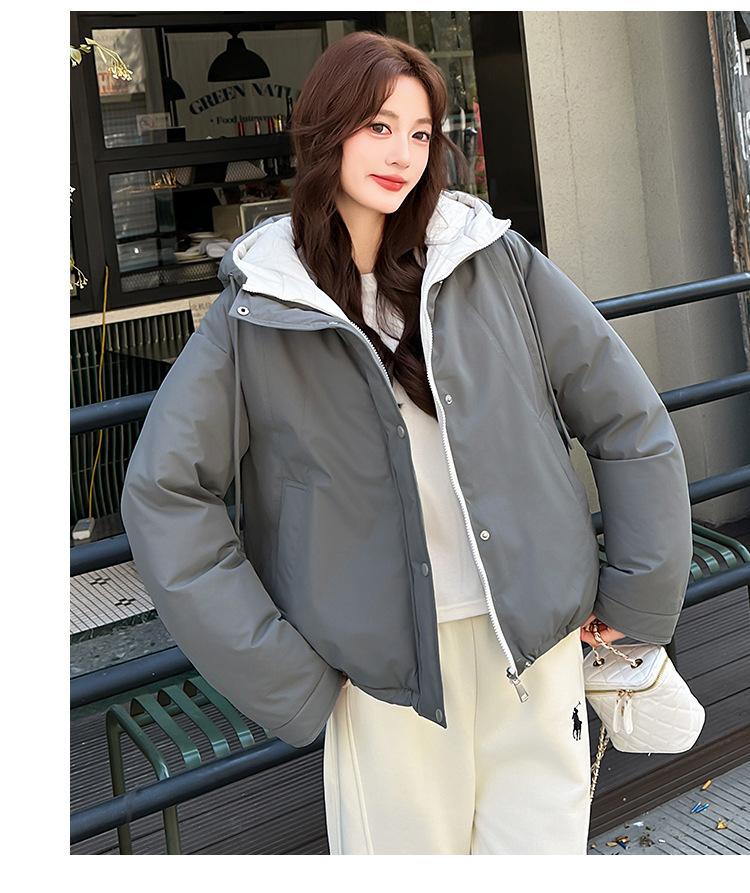 Women's winter short cotton-padded clothes with large twill, hooded on both sides, loose version, to undertake orders from large and small customers