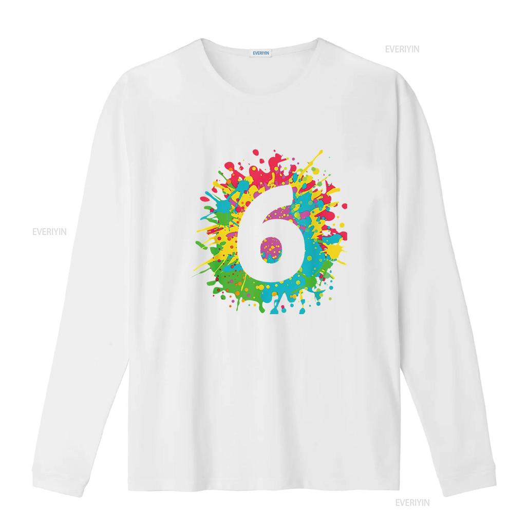 Womens 6Th Birthday T Shirt For Girls Boys 6 Paint Splashes Black 2XL vintage Washed graphic Comfortable Unisex Stretched