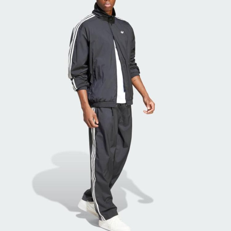 Adidas Originals Ss25 Striped Fashion Versatile Casual Long Sleeve Jacket Unisex Jacket Black KA3806