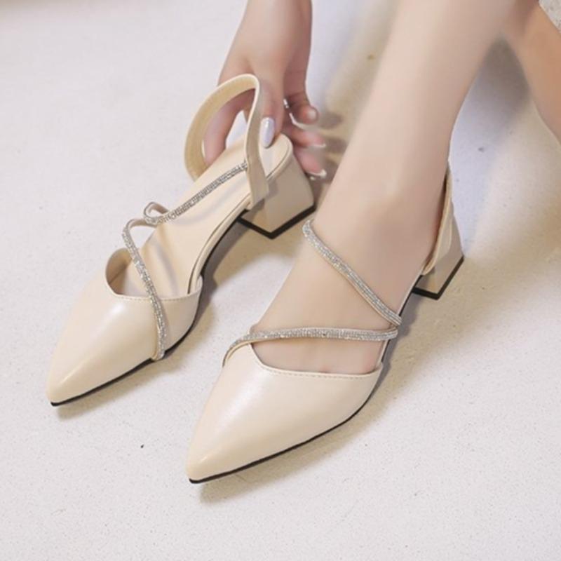 Ladies Baotou Sandals 2025 Summer New Coarse Heel Shoes Diamond Fairy Versatile Skirt Sandals Elegant Fashion Women's Shoes