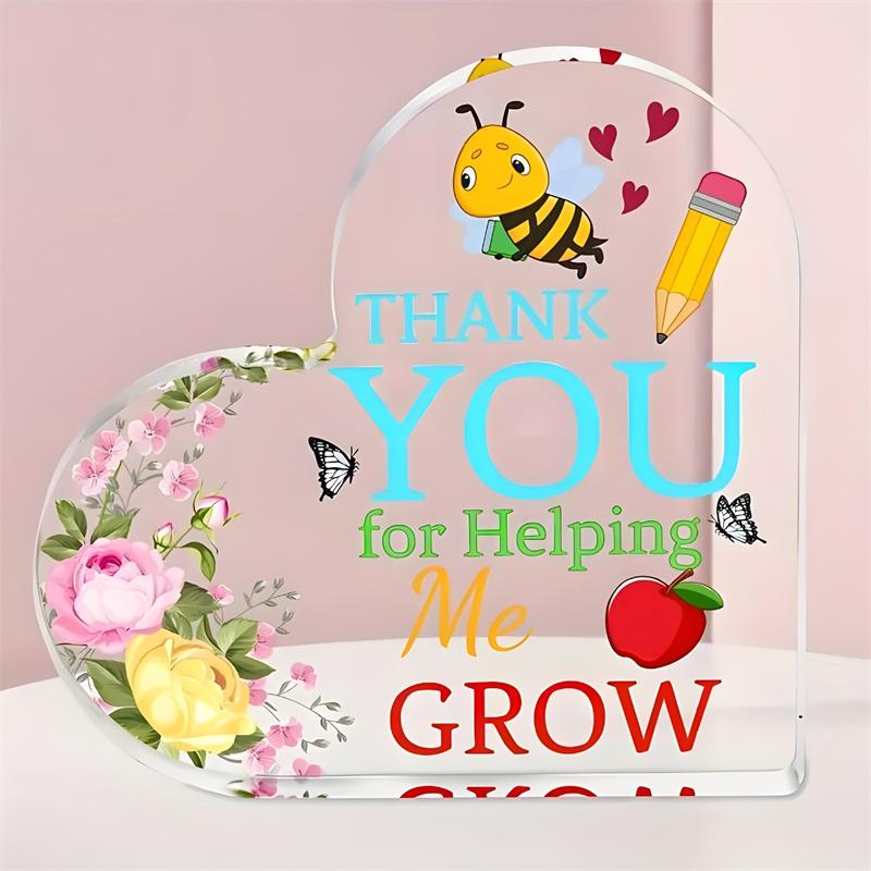 1PC Acrylic Heart Plaque For Teacher's Day Gifts, Best Teacher Ever Thank You,Paperweight Keepsake Gifts For Teacher Anniversary