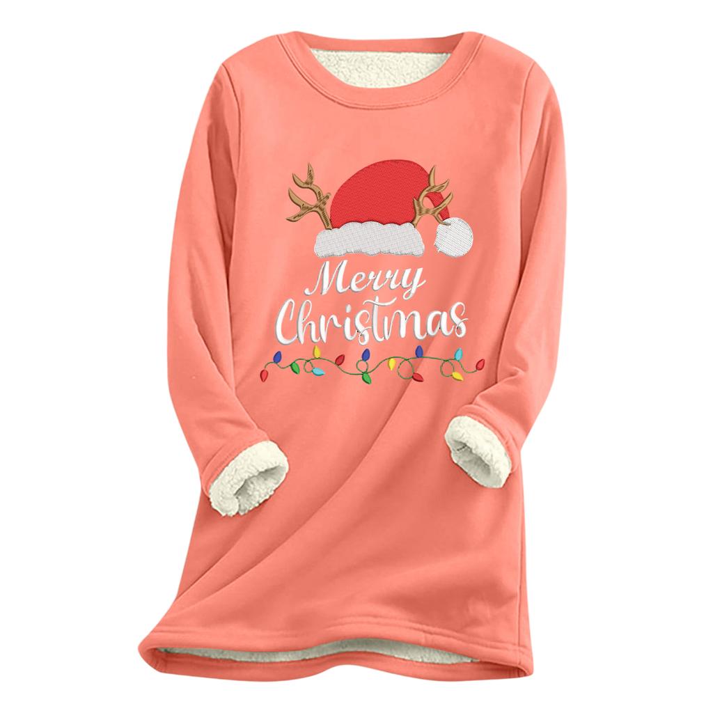 Women's Christmas Print Thick Plush Lambswool Warm Long Top