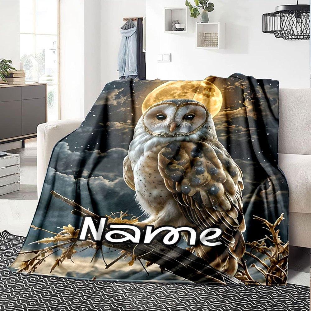 Moonlit Owl Perch Cozy Customizable Blanket Personalized Name Ultra Soft Perfect For Sofa Couch Office Bed Picnics Ideal For All Seasons Warmthful