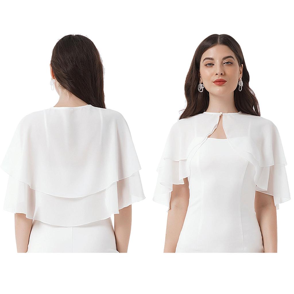 Женская элегантная однотонная шифоновая шаль, накидка с рюшами, 2-слойная шифоновая накидка, болеро, аксессуар для платья для свадьбы, вечеринки