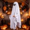 Ghost Festival Clothing Halloween Costume for Kids Adults, Cosplay Fancy Dress, Easy Wear Suit Spooky White Cloak Cape with Black Eye Holes