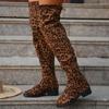 Мода Леопардовые высокие сапоги женские туфли на каблуках замшевые зимние массивные туфли зима 2024 тренд готика выше колена мода челси Botas Mujer