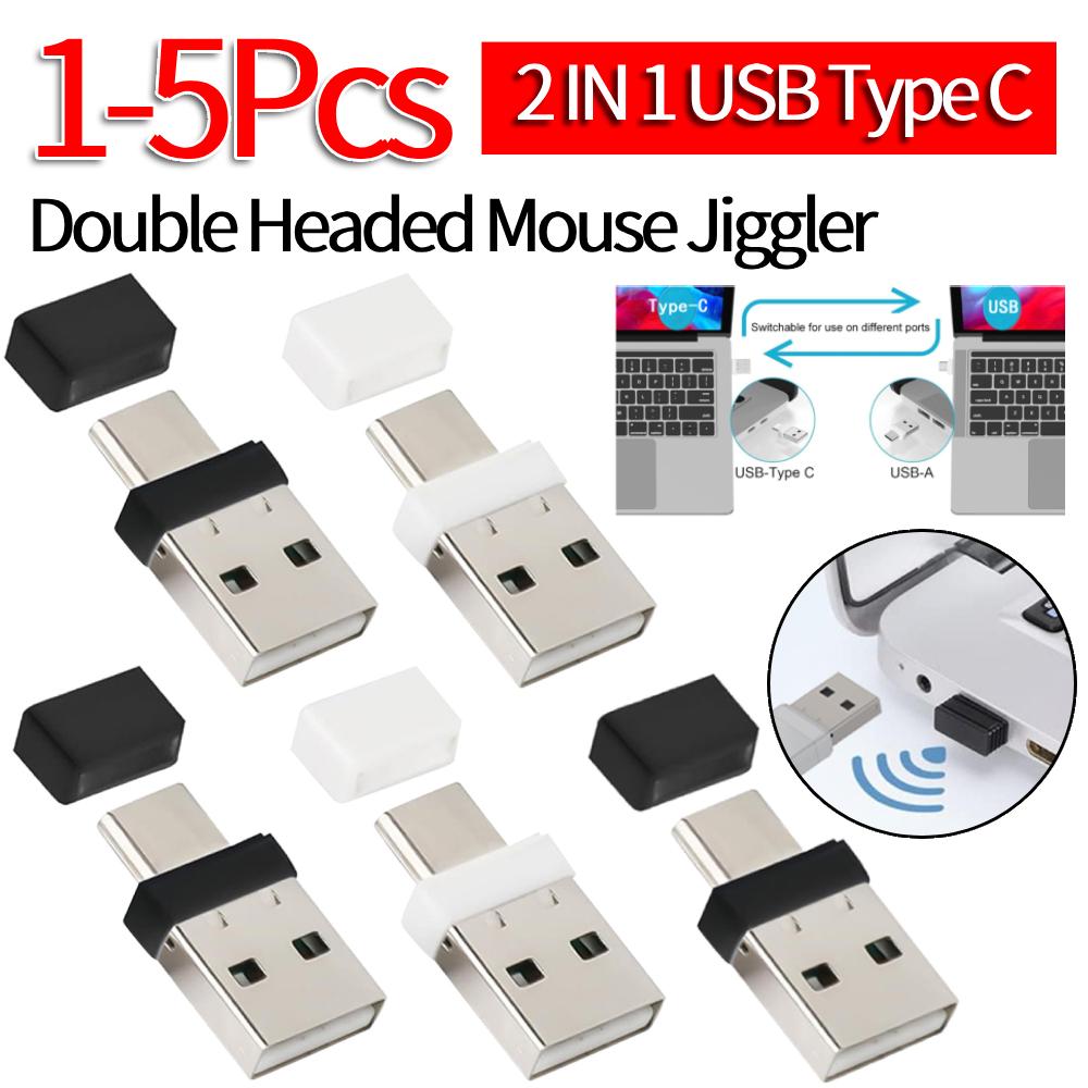 1-5 шт. Двухголовочный джиггер для мыши USB Type C 2 в 1 Необнаруживаемый шейкер для мыши Plug and Play без драйверов Автоматический джиггер для мыши