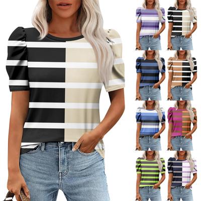 Женские повседневные топы с коротким рукавом и круглым вырезом с принтом, туники, рубашки, летняя одежда