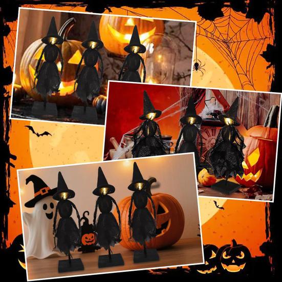 Halloween Witch Decoration Black Witch Ornament with Light-up Face Indoor Primitive Witch Table Centerpiece for Home Shelf Mantels Kitchen Decoration