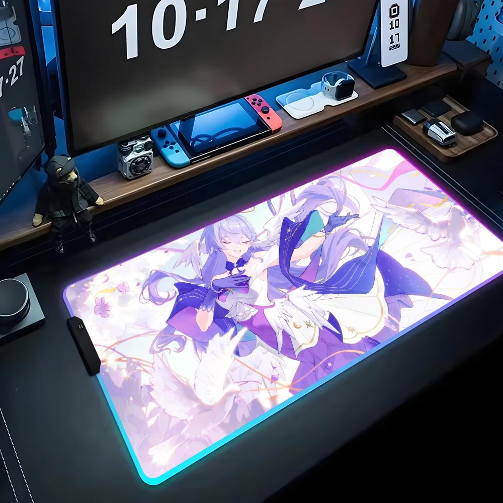 Robin honkai Коврик для мыши RGB Игровой коврик для мыши Большой светодиодный коврик Настольный коврик для ПК Светящийся коврик для мыши Большие коврики для клавиатуры Настольный ковер С подсветкой