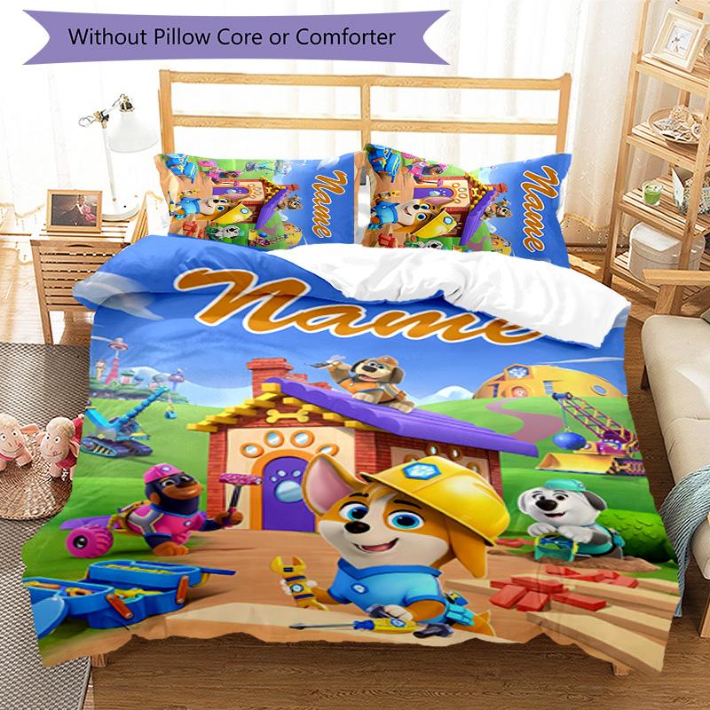3pcs Pupstruction Cover Set - Personalized Name, HD Printed Bedding with 1 Cover and 2 Pillowcases - Perfect for Home Decor, Easy Care