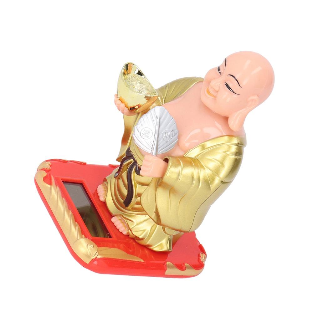 Plastic Solar Waving Buddha Figurine Gold Car Dashboard Light Driven Decor Office Desktop Display