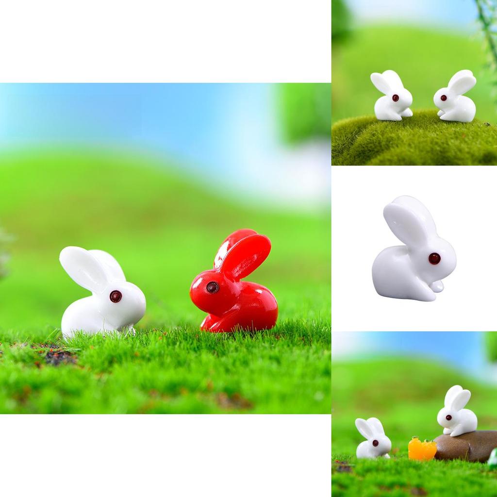 Cute Cartoon-style Red And White Rabbit Ornaments For Diy Mini Scenery Projects