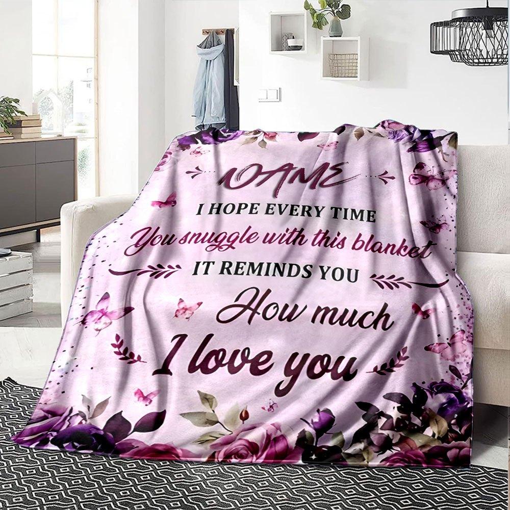 Love And Comfort Blanket With Floral Design Gift Personalized Blanket Customize Your Name Soft Warm Cozy Perfect For Sofa Couch Office Bed Picnics