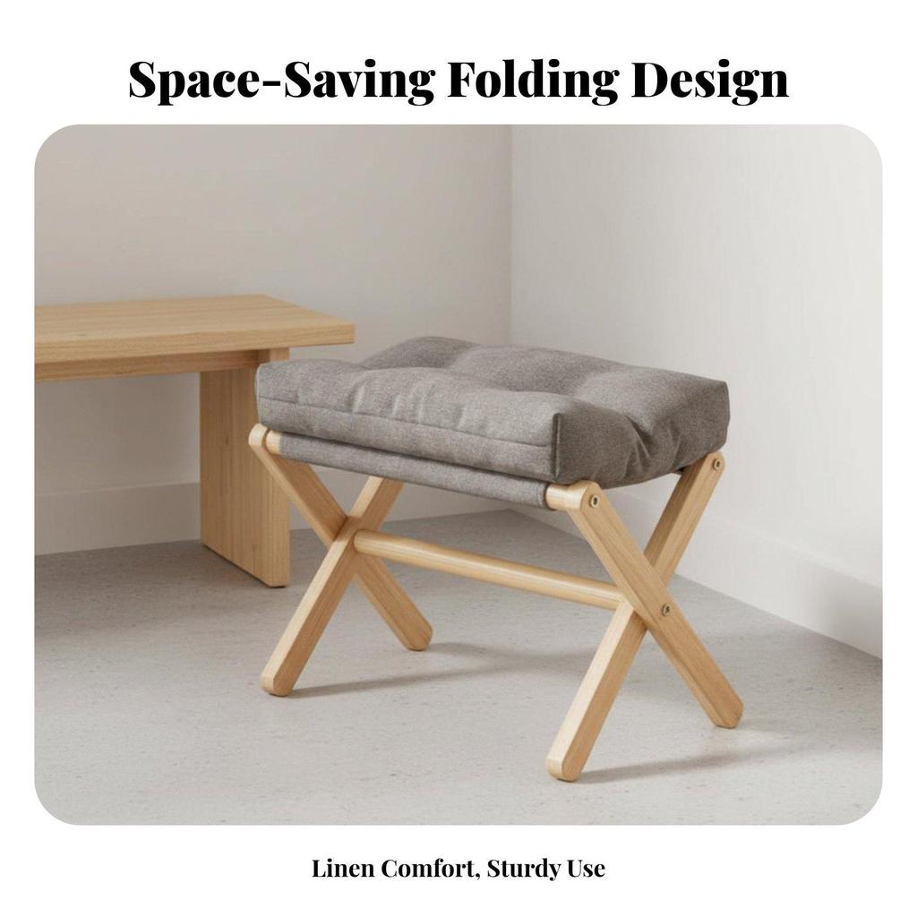 Orange Padded Footstool Wooden Frame Ottoman Chair Cushion for Living Room