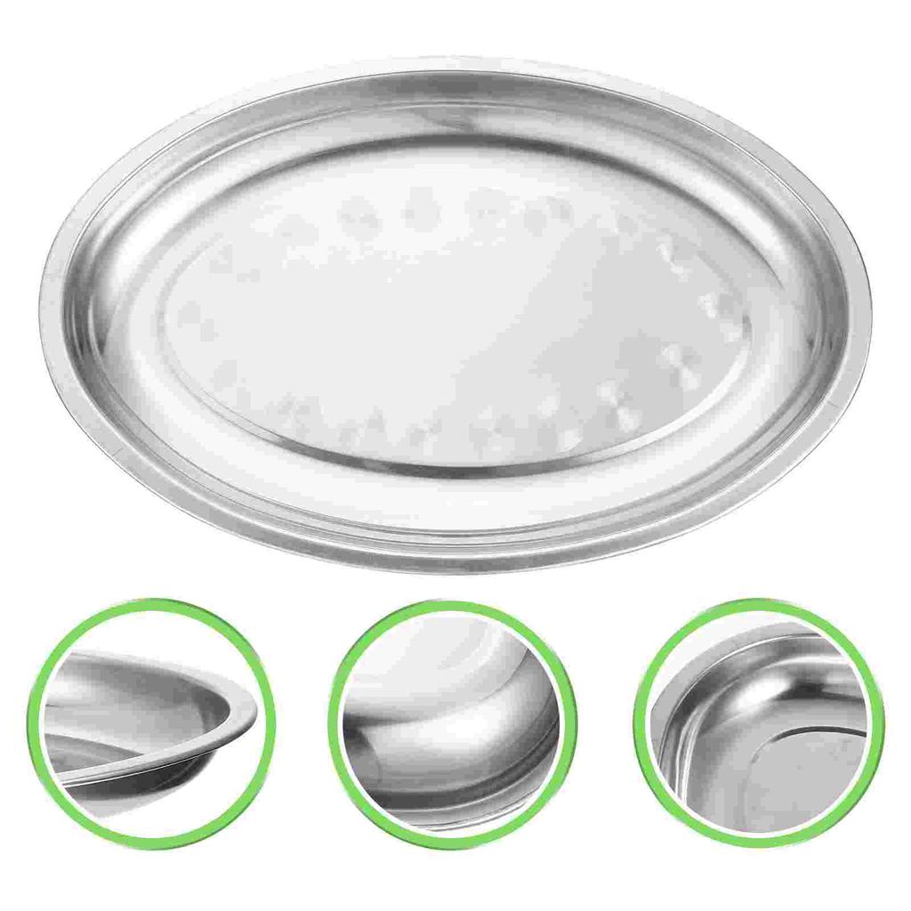 26cm Stainless Steel Oval Sizzle Platter Serving Platter Appetizer Dinner Plate Dishes For Home Restaurant