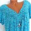 Women Plus Size Short Sleeves V-Neck Print Blouse Pullover Tops Shirt