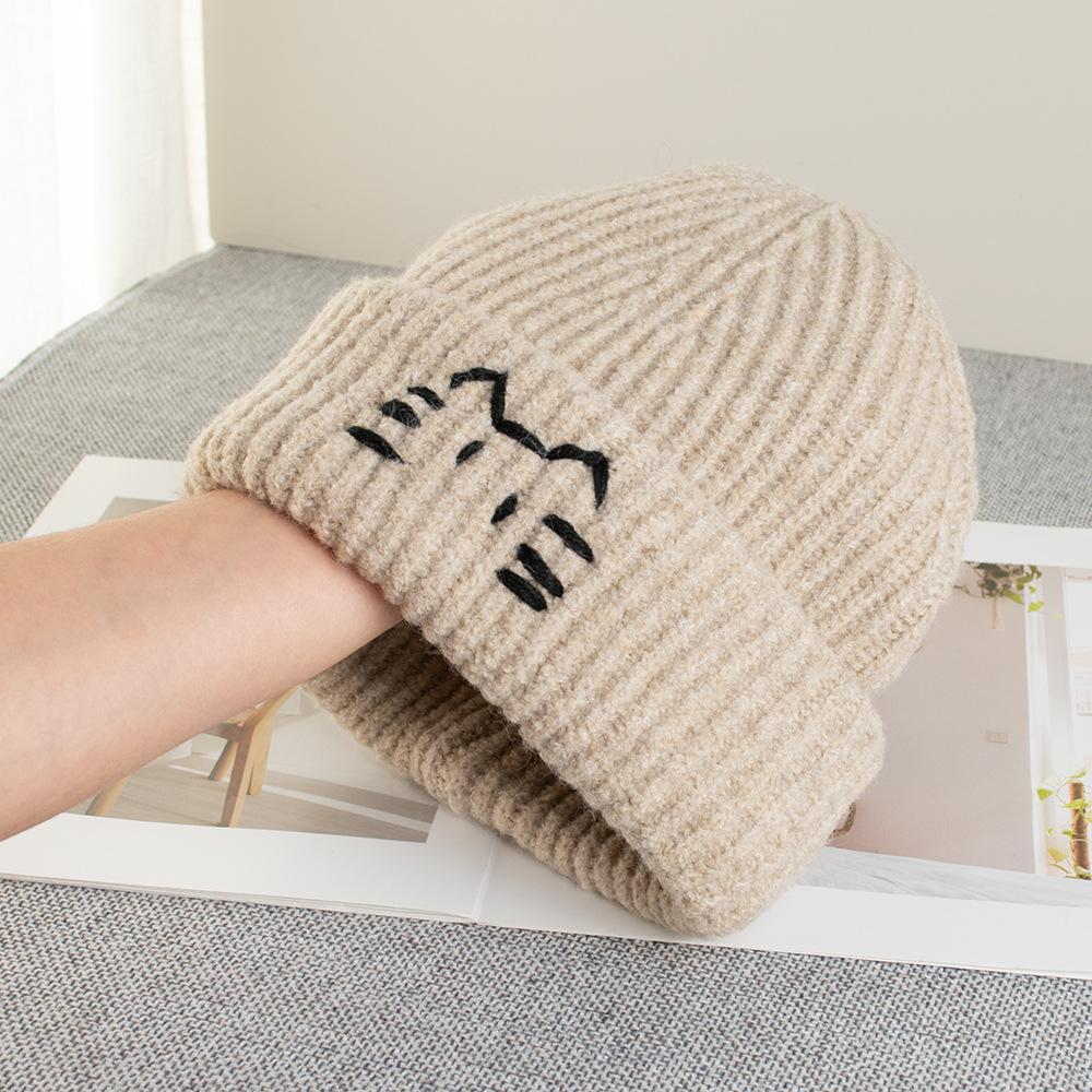 Line kitten cute wool hat female autumn and winter warm windproof versatile simple face small ear hat knitted hat