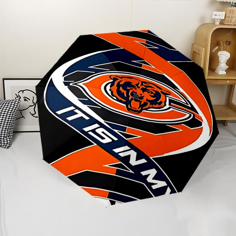Автоматический зонт с принтом логотипа Chicago Bears, 8 ребер, железный каркас, пластиковая ручка, подходит для путешествий на открытом воздухе и на каждый день, идеальный подарок