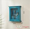 Home Wooden Wall-Mounted Key Storage Box Home Retro Storage Box Dustproof with Door Internet Red Key Storage Hook(Blue)