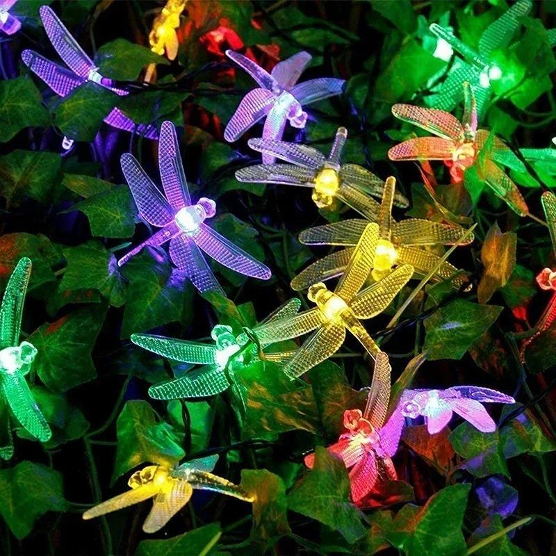 20/50LED Solar Dragonfly String Lights Decorative Outdoor Twinkle Fairy Lighting for Wedding Christmas Tree Garden Decor Garland