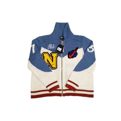 Вязаный кардиган на молнии в студенческом стиле, мужские топы, синий, белый, BV4615-110