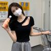 Summer New Pure Desire Style Design Sense Hollow Slim-fitting Short Bottoming Shirt Short-sleeved T-shirt Women's Top