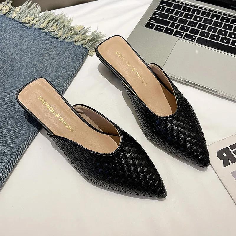 Мода Горячие Продажи 2025 Женские Модные Шлепанцы Баотоу Весна Новые Острый Носок Мелкий Вырез Мягкая Водонепроницаемая Нескользящая Обувь на Толстом Каблуке