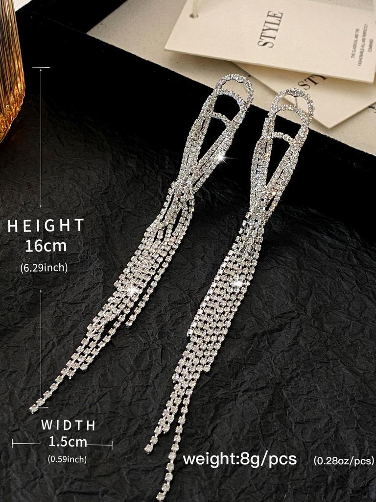 Luxurious Diamond Tassel Earrings: Shimmering, High-End Fashion for Exquisite European & American Style Party Wear.